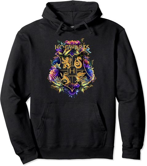 Discover Hoodie Sweater Com Capuz Símbolos Harry Potter  Hogwarts Multi-Colored Floral Crest