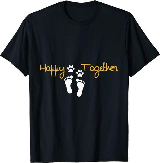 Discover Happy Together - T-Shirt Para Homem Mulher Criança Pata de Cão