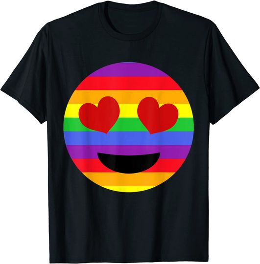 Discover T-shirt Estampada Emoji Arco-Íris com Olhos de Coração | Camiseta Masculina Feminina