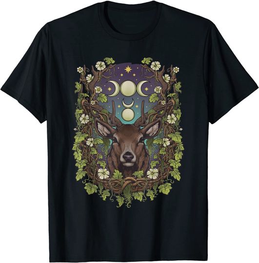Discover T-Shirt Camiseta Manga Curta Cernunnos  Bohemian Nature Moon Phases Wicca