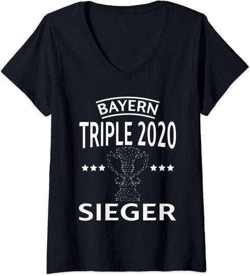 Discover T-shirt Feminino Decote em V Bayern Triple 2020 Europa Sieger - Bola de Futebol