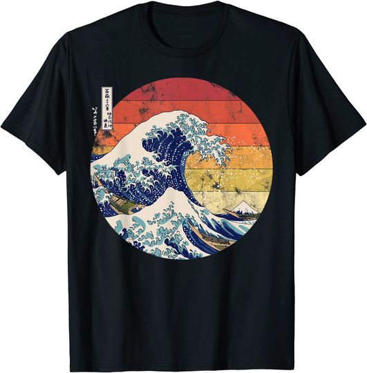 T-shirt Estilo Retrô A Grande Japonês Onda de Kanagawa