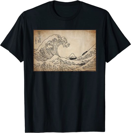 T-shirt Unissexo Estilo Retrô A Grande Japonês Onda de Kanagawa