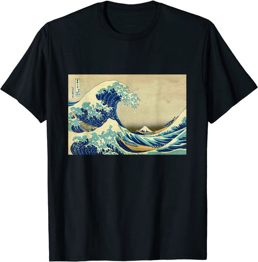 T-shirt Unissexo Estilo Japonês Onda de Kanagawa