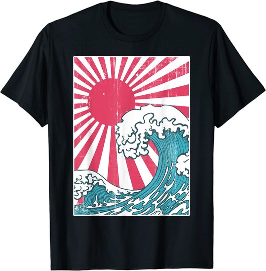 Discover T-shirt Unissexo A Grande Onda de Kanagawa e Sol Anime Japonês