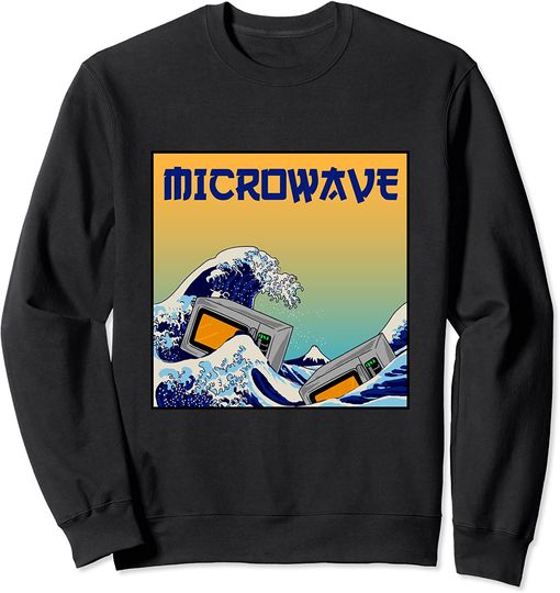 Discover Microwave Onda de Kanagawa | Suéter Sweatshirt Unissexo Estilo Retrô