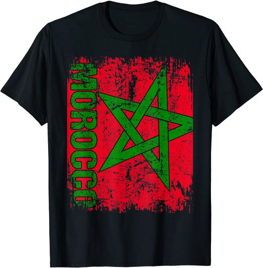 Discover T-shirt Unissexo Vintage Bandeira de Marrocos