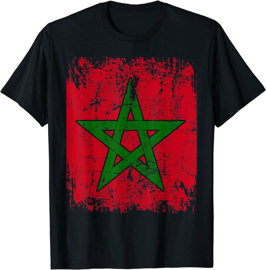 Discover T-shirt Masculina Feminina Vintage Bandeira de Marrocos