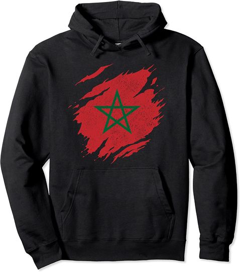 Discover Hoodie Sweater com Capuz Unissexo Vintage Bandeira de Marrocos