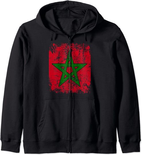 Discover Hoodie Sweater com Fecho-Éclair Vintage Bandeira de Marrocos