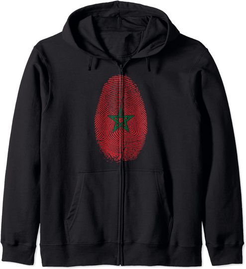 Discover Impressões Digitais Bandeira de Marrocos | Hoodie Sweatshirt com Fecho-Éclair Unissexo