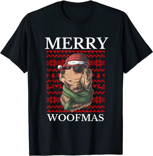 Discover T-Shirt Camiseta Manga Curta Golden Retriever Merry Woofmas