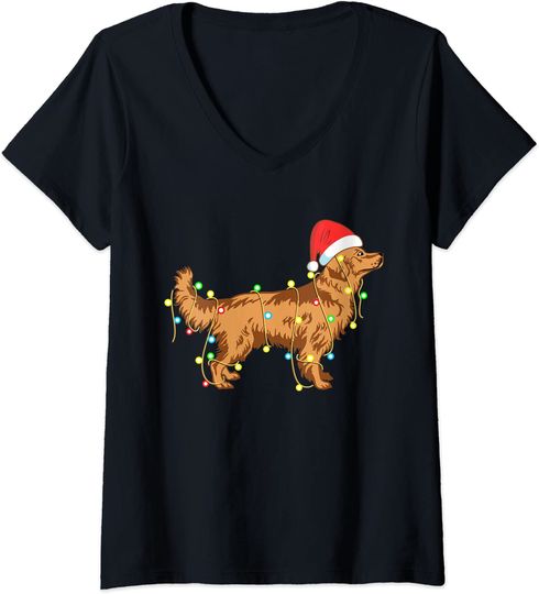 Discover T-Shirt De Decote Em V Para Mulher Golden Retriever Natal