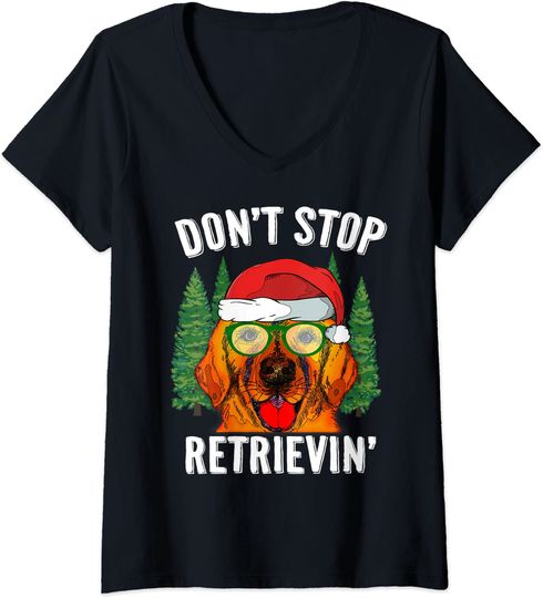 Discover T-Shirt De Decote Em V Para Mulher Golden Retriever  Don't Stop Retrievin