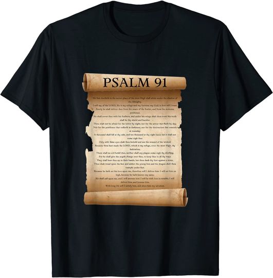 Discover Salmo 91 Escritura bíblica T-Shirt Camiseta Manga Curta