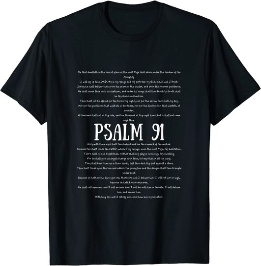 Discover Salmo 91 Biblia Escritura Cristiana T-Shirt Camiseta Manga Curta