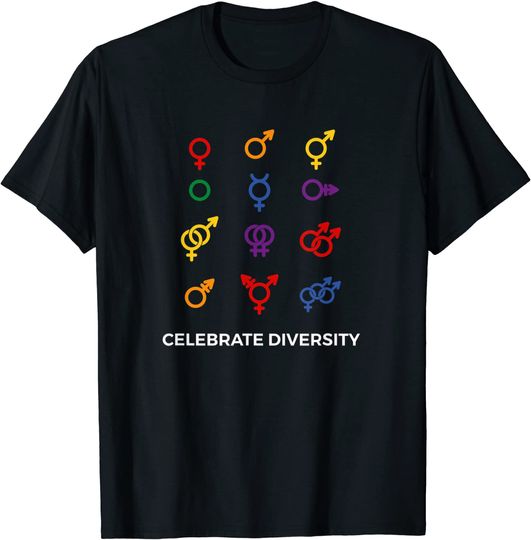 Discover T-Shirt Camiseta Manga Curta Celebração Do Orgulho Comemore A Diversidade De Símbolos De Gênero