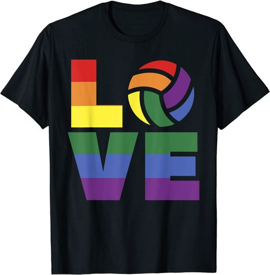 Discover T-Shirt Camiseta Manga Curta Celebração Do Orgulho Love Volleyball Rainbow LGBT