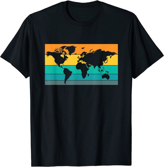 Discover T-shirt para Homem e Mulher Estilo Retrô Cartografia do Mapa do Mundo para O Viajante