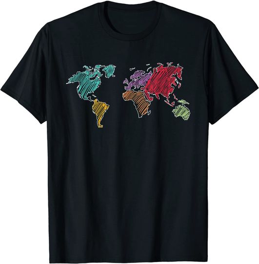 Discover Mapa do Mundo Planeta Terra Os Continententes do Mundo | T-shirt Unissexo Presente Ideal