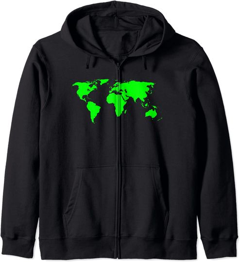 Discover Hoodie Sweatshirt com Capuz e Fecho-éclair Unissexo Mapa do Mundo Colorido