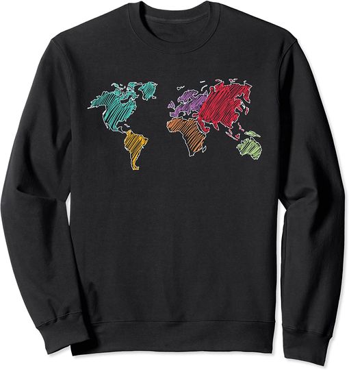 Discover Mapa do Mundo Planeta Terra Os Continententes do Mundo | Suéter Sweatshirt para Homem e Mulher