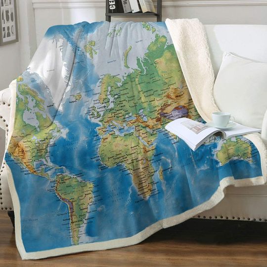 Discover Cobertor Mapa do Mundo Presente para Amante de Viagens Geográficas