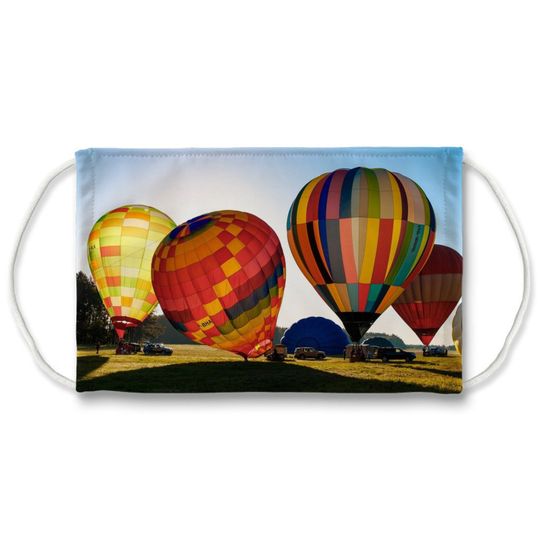 Discover Hot Air Balloons at Sunrise Face Mask Máscara De Balão de Ar Quente Desenho