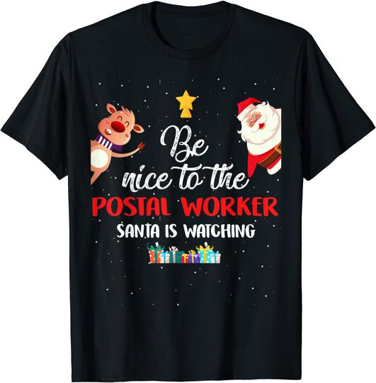 Discover T-Shirt Camiseta Manga Curta Postais De Natal Seja Legal Com O Funcionário Dos Correios, Papai Noel Está Assistindo