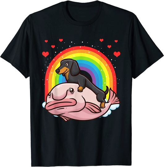 Discover Cão Dachshund Teckel Peixe Gorro T-shirt