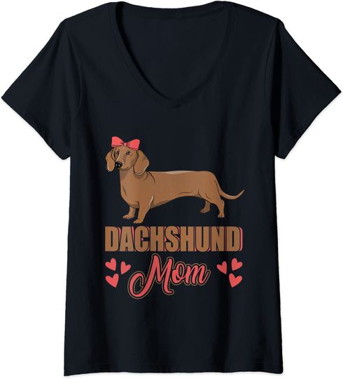 Discover Mulher Mãe Salsicha Dachshund Love Cão Lindo Teckel T-Shirt Decote V