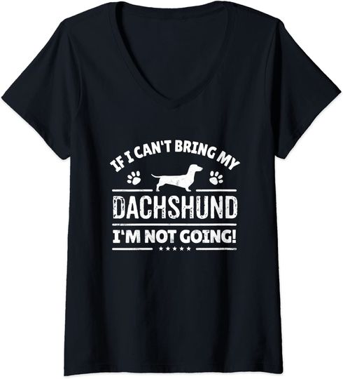 Discover T-Shirt De Decote Em V Para Mulher Teckel Dachshund