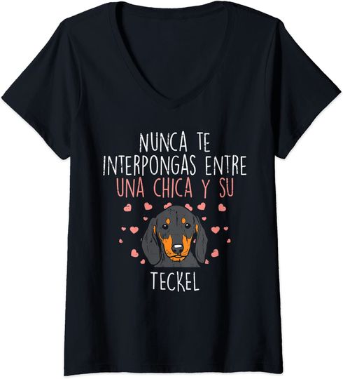 Discover Mulher Amor Entre Menina E Teckel Cão Bonito Dachshund Mulher Presente T-Shirt Decote Em V