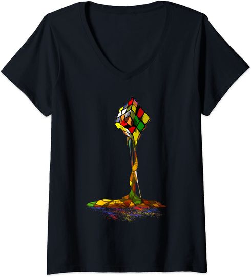 Discover T-shirt para Mulher Decote em V Rubik Quebra Cabeças