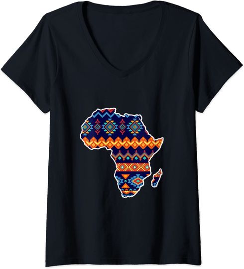 Discover T-Shirt De Decote Em V Para Mulher Mapa De África Orgulhosa Presente De Herança De Raízes