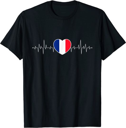 Discover T-shirt Estampada Batimentos do Coração e Bandeira Francesa | Camiseta para Homem e Mulher
