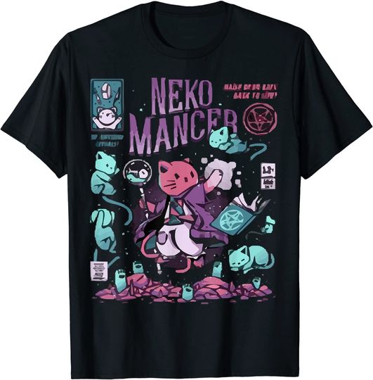 T-Shirt Camiseta Manga Curta Desenhos De Animais  Neko Mancer Japão Ásia Gato