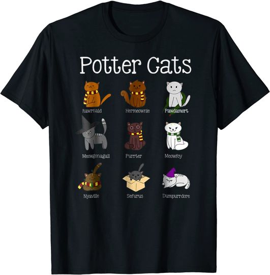 T-Shirt Camiseta Manga Curta Desenhos De Animais  Harry Pawter  com Desenho de Gato