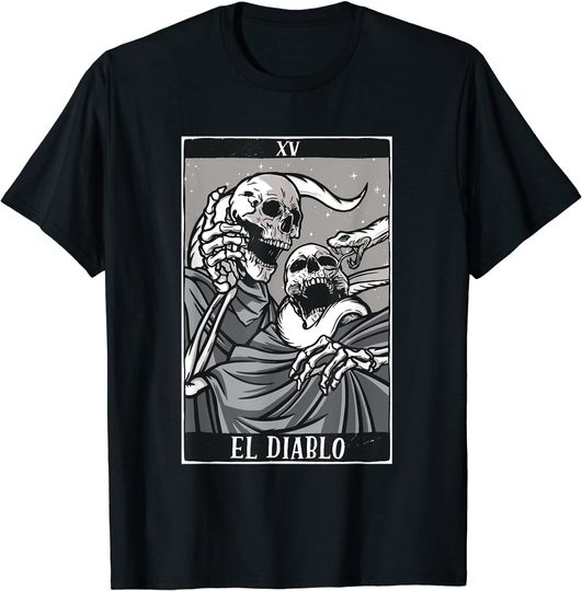 Discover T-shirt Unissexo Design de Cartão Estilo Tarô - Versão Espanhola El Diablo