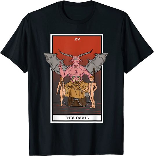 Discover T-shirt Unissexo O Diabo - Leitura de Cartas de Tarô Góticas, Adivinhação Escondida