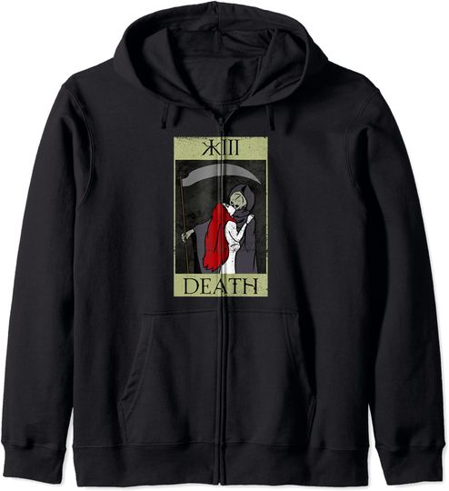 Discover Hoodie Sweatshirt com Fecho-Éclair Masculino Feminino Carta de Tarô Beijo Ceifador Vintage Morte Oculto Gótico Escuro