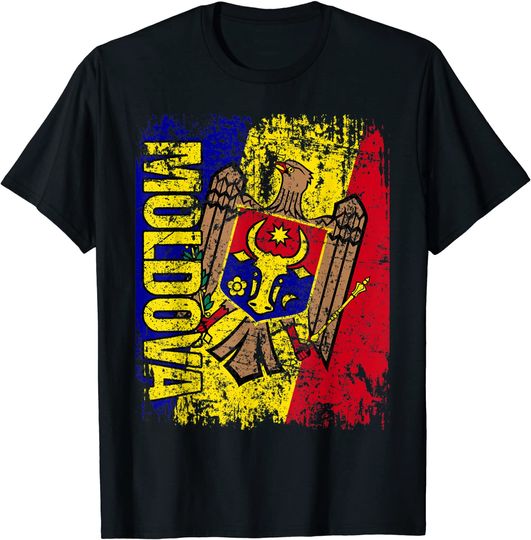 Discover T-shirt Unissexo Vintage Bandeira da Moldávia