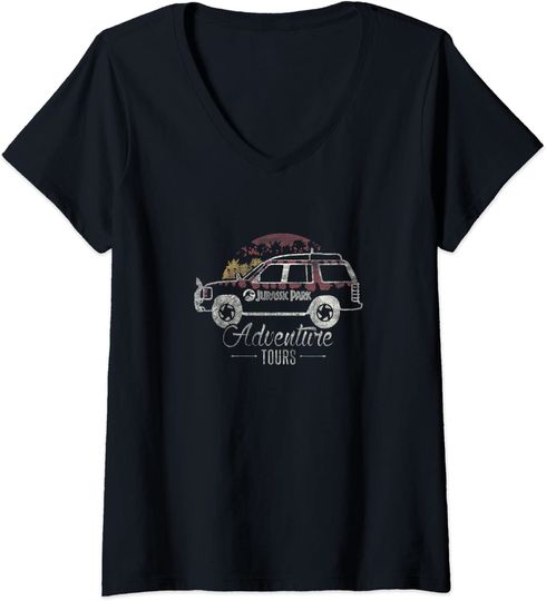 Discover T-shirt para Mulher Decote em V Carro Jipes Passeios de Aventura