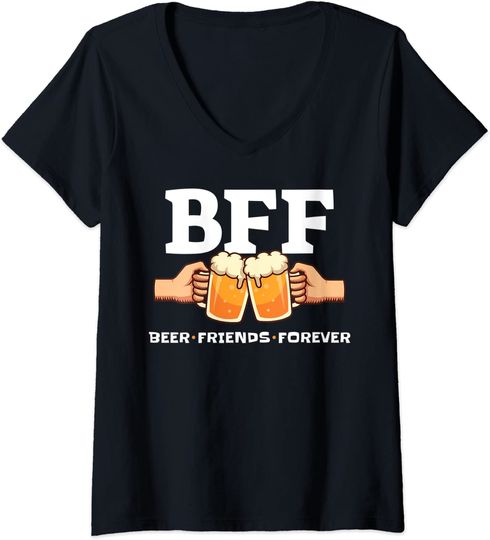 Discover T-shirt para Mulher Decote em V Amigos da Cerveja para Sempre