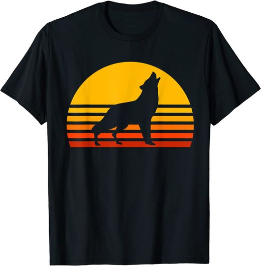 Discover T-shirt Unissexo Estilo Retrô Lobo No Pôr-de-sol