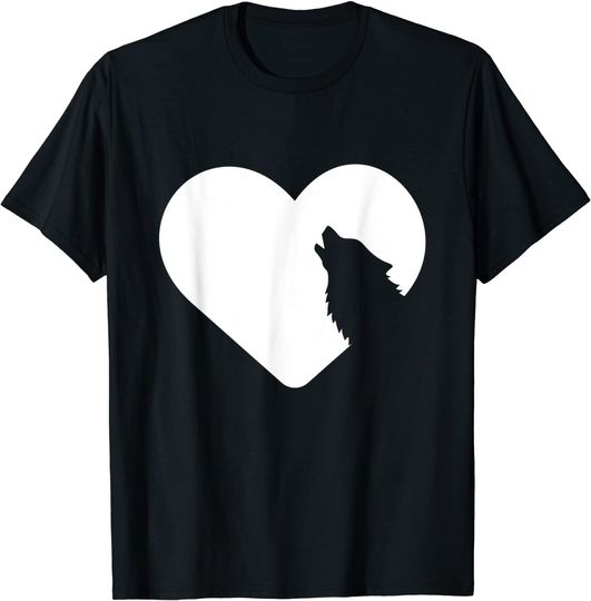 Discover T-shirt Unissexo Design Coração Silhueta de Lobo A Uivar