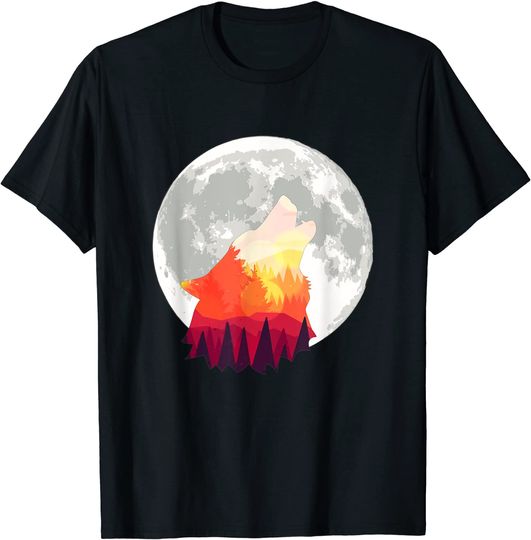 Discover T-shirt para Homem e Mulher Silhueta de Lobo A Uivar