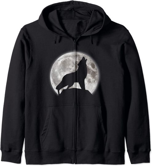 Discover Hoodie Sweater com Fecho-Éclair para Homem e Mulher Lua Lobo A Uivar