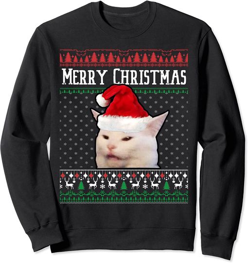 Discover Suéter Sweatshirt Gato Meme Manchado Feio de Natal