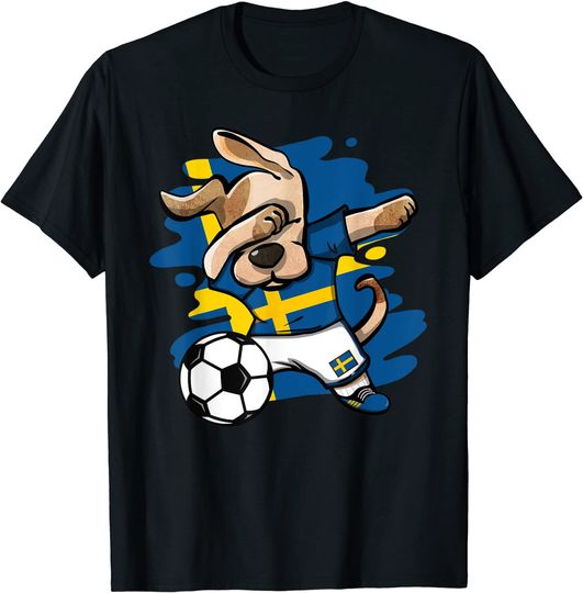Discover Engraçado Dabbing Cão Futebol da Suécia  T-Shirt Bandeira Da Suécia